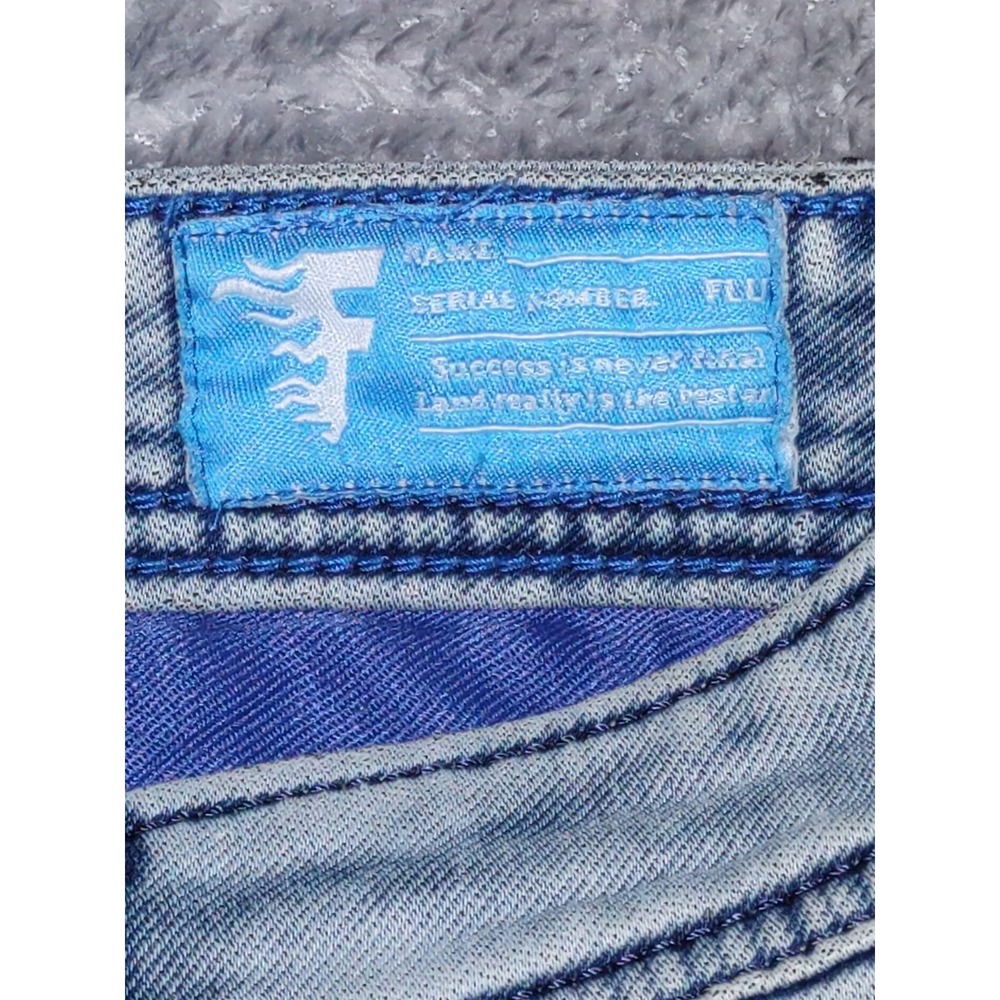 FJ92 FLU 92 Men's Jeans India Straight Fit Light Wash Denim Decorative Size 32 - Picture 3 of 10